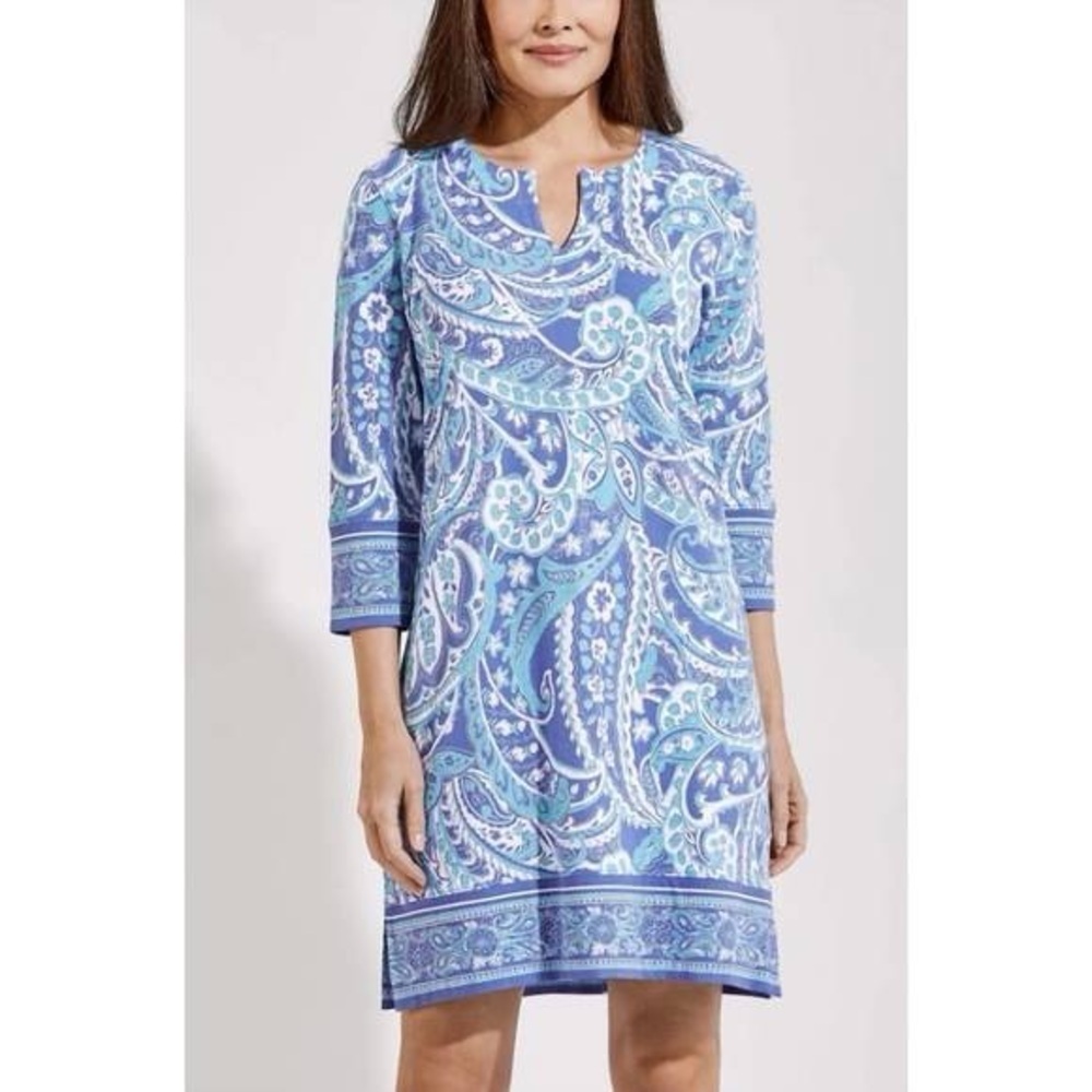 COOLIBAR oceanside tunic dress in aura blue summertime paisley